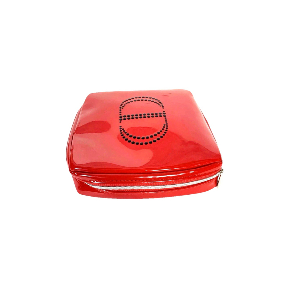 Christian Dior CD Logo Makeup Cosmetic Bag Clutch Pouch Red Patent Leather - Picture 2 of 8